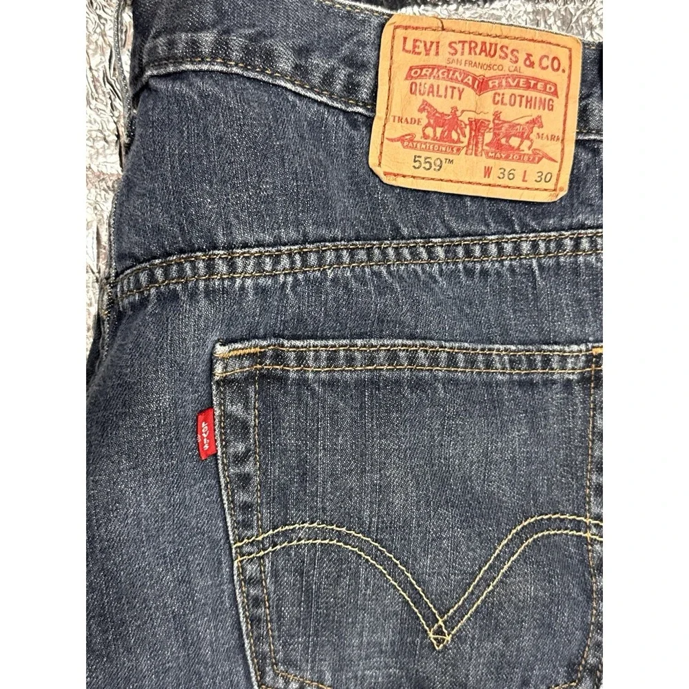 Levis 559 Relaxed Straight Mens Jeans Dark Wash Indigo Blue Denim 36x30